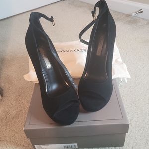 BCBGMAXAZRIA Black Suede Peep Toe Heels Size 8